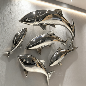 Scultura Murale di Pesci in Acciaio Inossidabile Lucidato a Specchio, Decorazione Personalizzata per Lobby in Stile Moderno e Lussuoso - Product Image 5