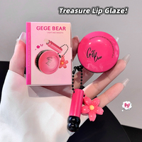 GEGE BEAR Porte-clés Fleur Mignonne Gel à Lèvres Double Effet Hydratant Portable avec Pinceau à Lèvres en Silicone et Miroir pour la Beauté Quotidienne