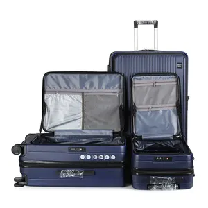 सामने खुले सामान 3 टुकड़ा सूटकेस सेट विस्तार योग्य विरोधी चोरी जिपर ट्रॉली बैग