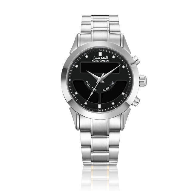 Classical AL-HARAMEEN Arabic Azan Watch with Dual Time Azan Wrist Watch