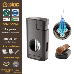 Bộ quà tặng bật lửa xì gà mới, kèm dao cắt xì gà, bật lửa ba ngọn lửa, có thể in logo tùy chỉnh, bật lửa ba ngọn lửa, phụ kiện hút thuốc - Product Image 1