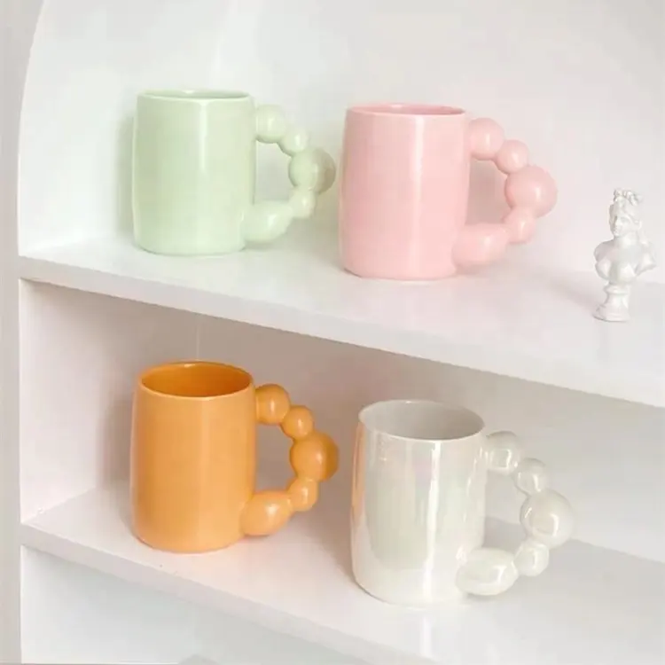 Tasse à café glacée en céramique, avec grande poignée, Design créatif, couleur perle, Style Ins, à la mode