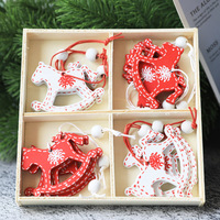 Ensemble d'ornements de Noël en bois, flocons de neige rouges et blancs, étoiles, cerfs, cloches, traînes de lune, décorations suspendues pour sapin de Noël, cadeau de décoration DIY pour Noël