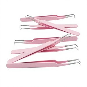 Pinzas para Pestañas de Volumen de Acero Inoxidable con Punta de Fibra, Color Rosa Bebé, Recubrimiento en Polvo, Agarre Liso, Aislamiento, Marca Privada - Product Image 5