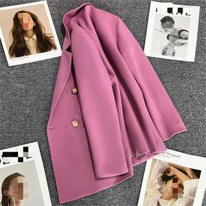 Blazer de Calidad Ling205, Color Morado Rosado, Chaqueta de Traje con Hebilla, Estilo Británico Nuevo de Otoño, Diseño Cruzado para Mujer - Product Image 4