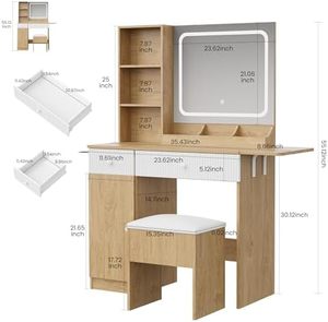 Phoenix nhà Hiện đại chất lượng cao gỗ Vanity bàn gương đèn điện cửa hàng trang điểm bảng ngăn kéo lưu trữ phân bàn trang điểm - Product Image 2