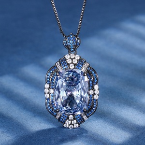 Wholesale Eco-friendly Copper Cushion Cut Blue 15*20mm Cubic Zirconia Vintage Necklace <b>Earrings</b> Jewelry <b>Set</b> for Women - Product Image 4