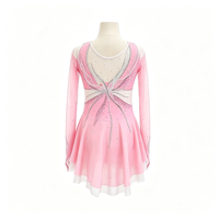 Robe de patinage artistique rose clair, manches longues en maille, jupe décorée de strass pour enfants et adultes, compétition de patinage sur glace, performance