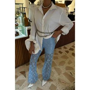 Pantalones de Mujer con Forro de Encaje, Corte Acampanado, Cintura Alta, Color Azul, Transpirables - Product Image 5