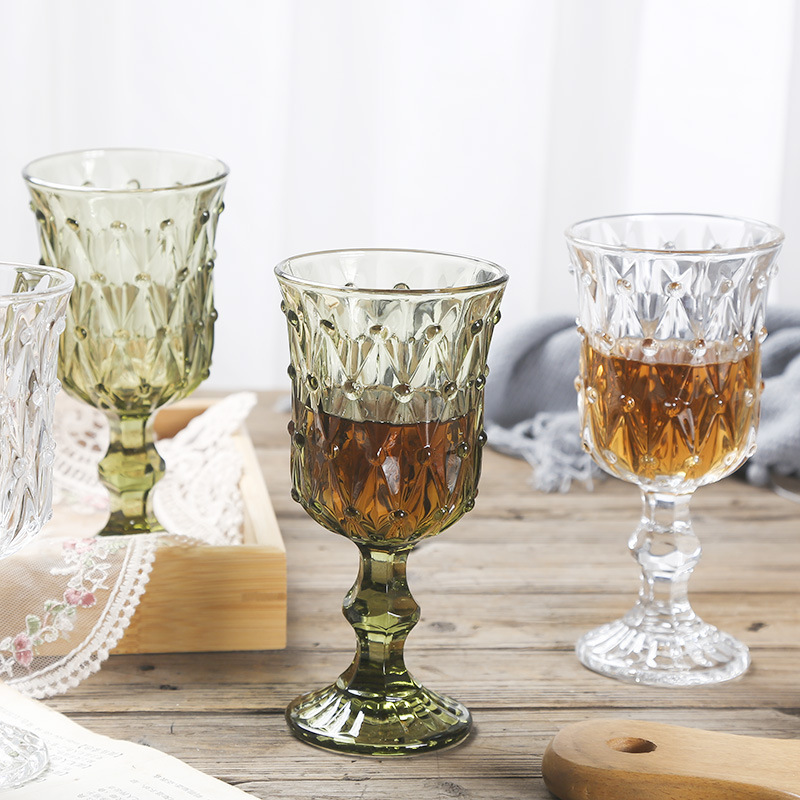 Vintage Embossed Clear Crystal Water Goblet
