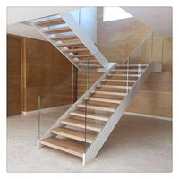 Escaliers moderne flottant droit, marche d'intérieur avec motif en bois et balustrade en verre, livraison gratuite