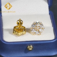 Nouvel arrivage de bijoux HipHop de luxe en argent à vis en plaqué or 18 carats 925 boucles d'oreilles en argent sterling VVS Moissanite avec diamant