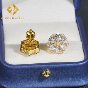 Nuevos Aretes de Lujo de Plata con Cierre de Rosca, Chapados en Oro de 18K, Plata de Ley <span class=keywords><strong>925</strong></span> con Diamantes de Moissanita VVS, Estilo HipHop - Product Image 6