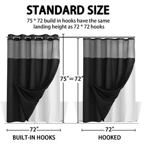 Pas de crochet rideau de douche avec <span class=keywords><strong>Snap</strong></span> in Liner Set rideau de douche gaufré noir pour salle de bain - Product Image 6