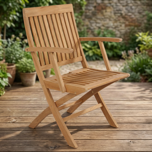 Fauteuil de jardin moderne en teck massif pliable de luxe avec pieds sabre - Imperméable, durable, écologique, confortable pour l'extérieur - Product Image 3
