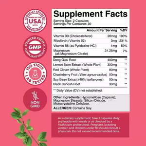 Women Hormone Regulation Flash Relief Angelica Root Melissa Officinalis Extract Menopause Capsule Dietary Supplements - Product Image 4
