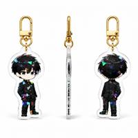 Porte-clés personnalisé en acrylique holographique effet verre broyé pour artistes, avec fermoir mousqueton doré, faible MOQ, vente en gros pour le merchandising des fandoms et des artistes