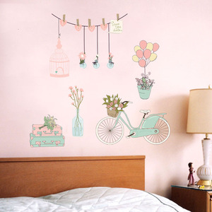 Pegatina de Pared con Diseño de Carrito de Flores Frescas Rosadas, PVC Impermeable 50X70, Decoración para el Hogar, Decoración para Habitación de Niña, Cumpleaños, SK7159 - Product Image 5