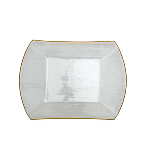 <span class=keywords><strong>Assiette</strong></span> de présentation <span class=keywords><strong>rectangulaire</strong></span> en <span class=keywords><strong>verre</strong></span> <span class=keywords><strong>transparent</strong></span> avec bord doré, faite à la main, écologique, pour mariage, de Samyo Wholesale China Dinnerware - Product Image 2