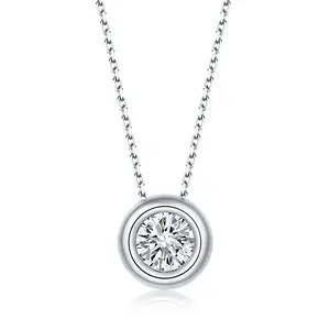 Moissanite kalung perak 925 halus, kalung rantai liontin berlian Moissanite menari 5.0Mm pengaturan Bezel