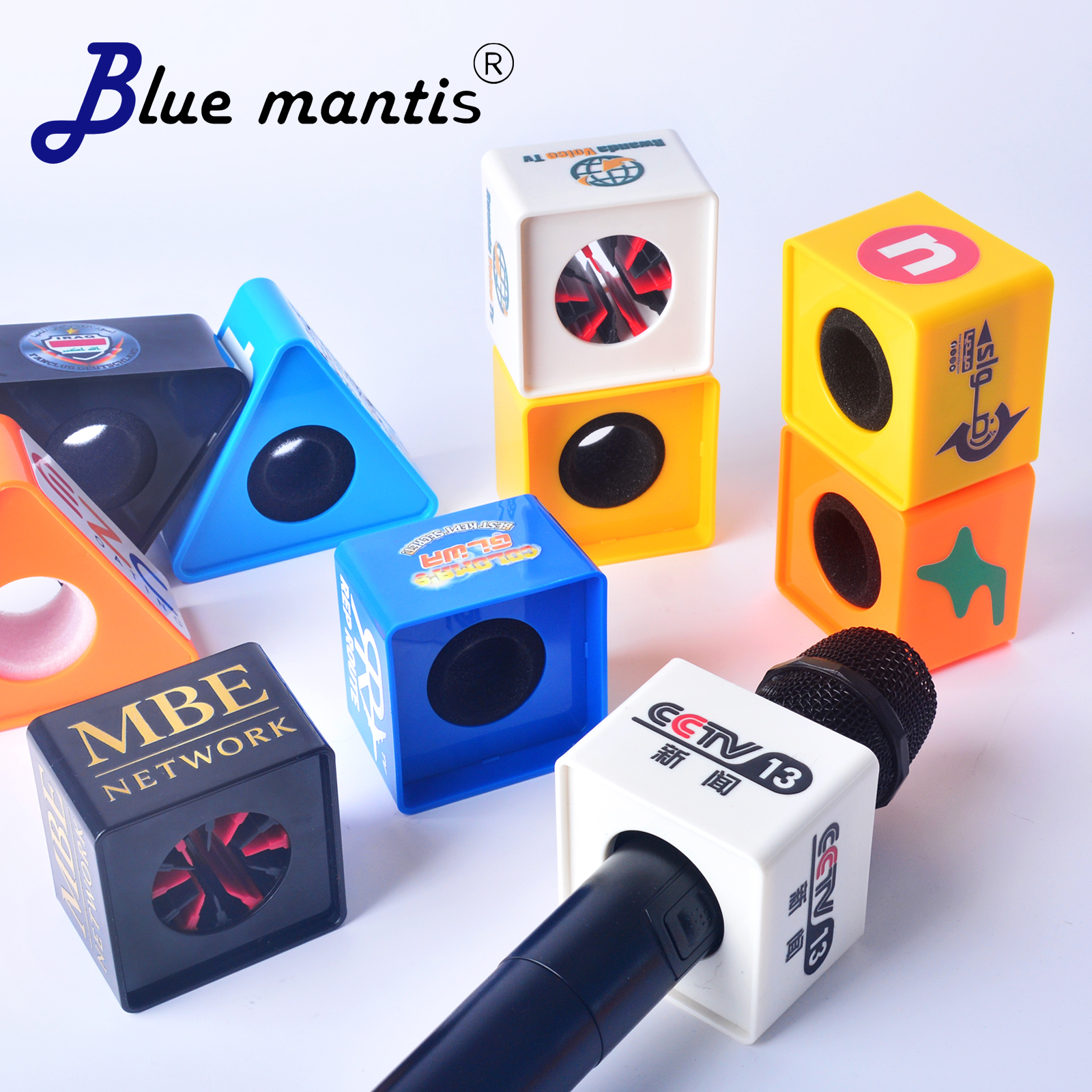 Blue Mantis <strong>Microphone</strong> Flag Station <strong>Cube</strong> ABS Flags Interview Mic <strong>Logo</strong> Mark TV Station Reporter <strong>Microphone</strong> <strong>Cube</strong> Box Foam Cover