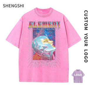 SHENGSHI T-shirt pour adultes Pigment Wash Regular O-cou 320g Coton Doux Rétro Quotidien pour Logo Personnalisé En Gros Tee En Vrac pour Unisexe - Product Image 1