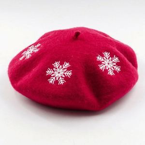Boina Francesa con Bordado Personalizado de Copos de Nieve, Estilo Invernal, para Dibujantes y Artistas, Boina de Lana Vintage para Mujer - Product Image 6