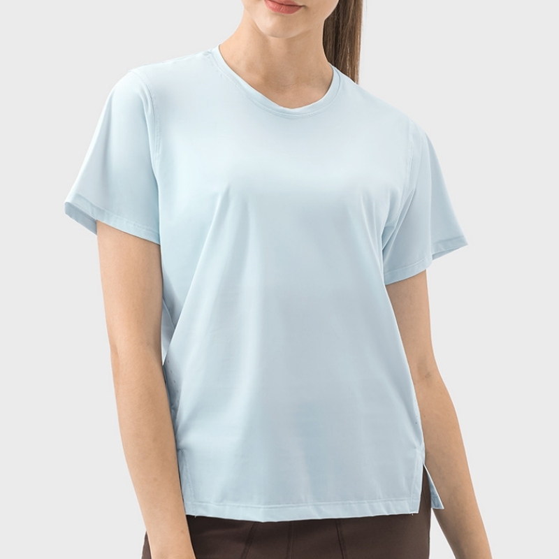 Aoyema Spring/Summer Quick Dry Women New Round Neck Lightweight Comfortable Breathable Yoga Top Gym Wear With Short Sleeves