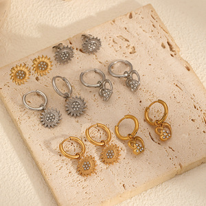 Pendientes de aro de acero inoxidable con diseño de girasol y circonita para mujer, joyería de fiesta, pendientes colgantes de moda - Product Image 2