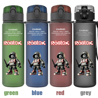 Bouteille d'eau givrée Roblox 560 ml en plastique avec impression Stitch Anime Game – Cadeau – Noir, bleu, vert, rouge – Grande capacité