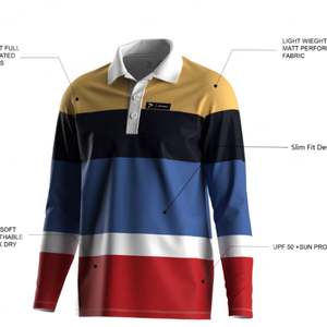 Camisa de Rugby a Rayas de Manga Larga con Cuello Polo para Hombre, Corte Clásico, para Uso Diario y Entrenamiento - Product Image 5