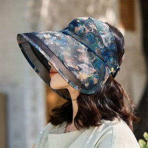 หมวกปีกกว้างสำหรับผู้หญิงระบายอากาศได้น้ำหนักเบาพิมพ์ลายดอกไม้ป้องกันแสงแดดใช้กลางแจ้งหมวกฤดูร้อนแบบพับได้ - Product Image 3
