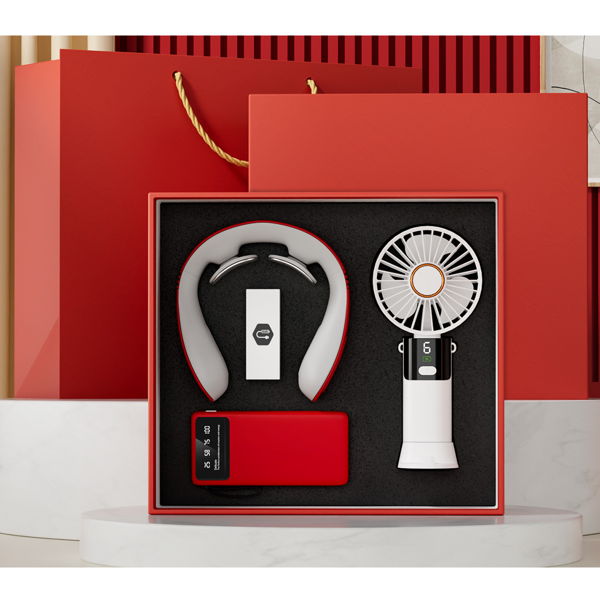 Mini ventilateur + Batterie externe + Masseur de cou