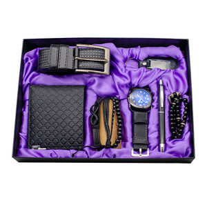 Coffret Cadeau d'Affaires de Luxe pour Hommes Saint-Valentin Montre à Quartz avec Ceinture en Cuir Portefeuille <span class=keywords><strong>Parfum</strong></span> Porte-clés Stylo Bracelet Chapelet - Product Image 5