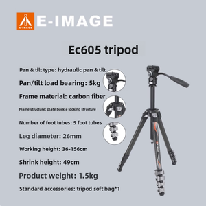 Trépied à cardan hydraulique de qualité professionnelle en fibre de carbone <span class=keywords><strong>E</strong></span>-<span class=keywords><strong>IMAGE</strong></span> EC605 pour caméra - Product Image 3