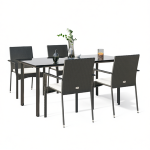 Ensemble de salle à manger de jardin en rotin noir 4 places, résistant aux intempéries, mobilier d'extérieur au design contemporain, structure en acier - Product Image 1