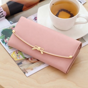 Wholesale Fashion Waterproof PU Leather Bow Pattern Long Wallet with Button Closure and Polyester Lining for Women Outdoor Use - Product Image 1