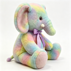 Elefante de peluche suave y peludo de colores arcoíris con grandes orejas rosas y pequeños incisivos blancos. - Product Image 4