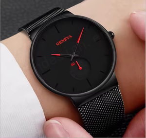 Geneva นาฬิกาผู้ชายสไตล์มินิมอลสายสเตนเลสตาข่ายแบบบางพิเศษสีฟ้า - Product Image 2
