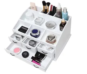 Houten Desktop Make-Up Tools Organizer Met Laden Houten Juwelendoos Multifunctionele Make-Up Box Stand