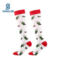 Chaussettes de compression de Noël motif renne, hauteur genou, compression graduée, en nylon et élasthanne