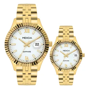 Mexda di lusso coppie di moda al quarzo in acciaio inossidabile orologi per uomo e donna in cristallo di zaffiro Business coppia guarda