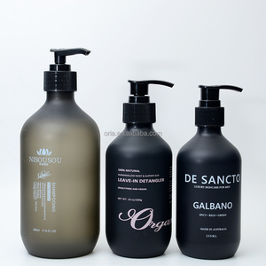 Vente chaude Bouteille en plastique à épaule plate 300ml 500ml Noir mat Emballage de shampooing pour hommes Bouteille de lotion avec pompe - Product Image 2