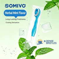 Brosse à dents jetable 5-en-1 à billes effervescentes, sans eau, sans rinçage, avec dentifrice intégré, fil dentaire, cure-dent, poils souples