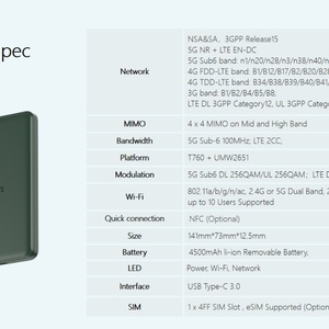 ZTE U30 Air 4G 5G LTE Hotspot WiFi Móvil con Batería de 4500mAh y Soporte para Red Rápida 5G SA&NSA, WiFi Móvil Portátil 5G con SIM - Product Image 6