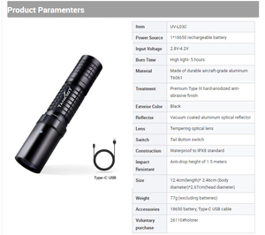 TANK007 L03C Uv NDT senter lampu anti-palsu, Senter UV LED 365nm, senter isi ulang industri - Product Image 6