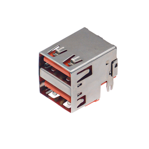 Conector USB 2.0 Tipo-A Hembra de Doble Fila en Ángulo Recto, Montaje DIP Empotrado con Pines Tipo Arpón y Cubierta Recta, Aislante Naranja - Product Image 4