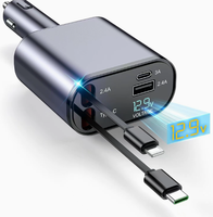 Pengisi Daya Mobil Retractable 30W PD3.0-1 USB-C 4-in-1 Pengisi Daya EV/Truk Tampilan Tegangan Penstabil Dinamis OTP Ponsel Elektrik