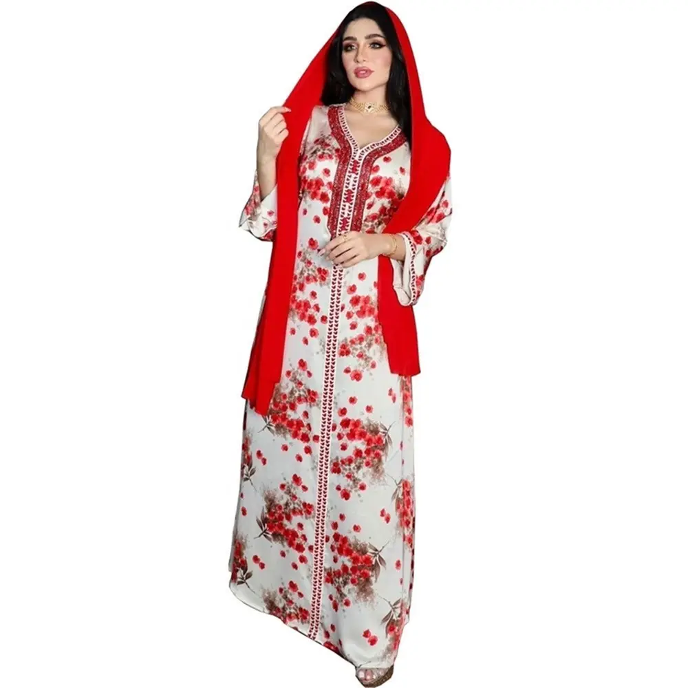 Đầm Khăn Trùm Đầu Hồi Giáo Trung Đông Cho Nữ Dubai Thổ Nhĩ Kỳ Ả Rập Oman Kuwait Đầm Kaftan Ma-rốc Abaya Váy Choàng Boho Hoa