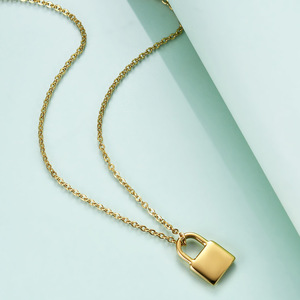 Grabado 18K chapado en oro cadenas hombres cerradura gargantilla <span class=keywords><strong>candado</strong></span> <span class=keywords><strong>collar</strong></span> dar mujeres joyería regalos - Product Image 4
